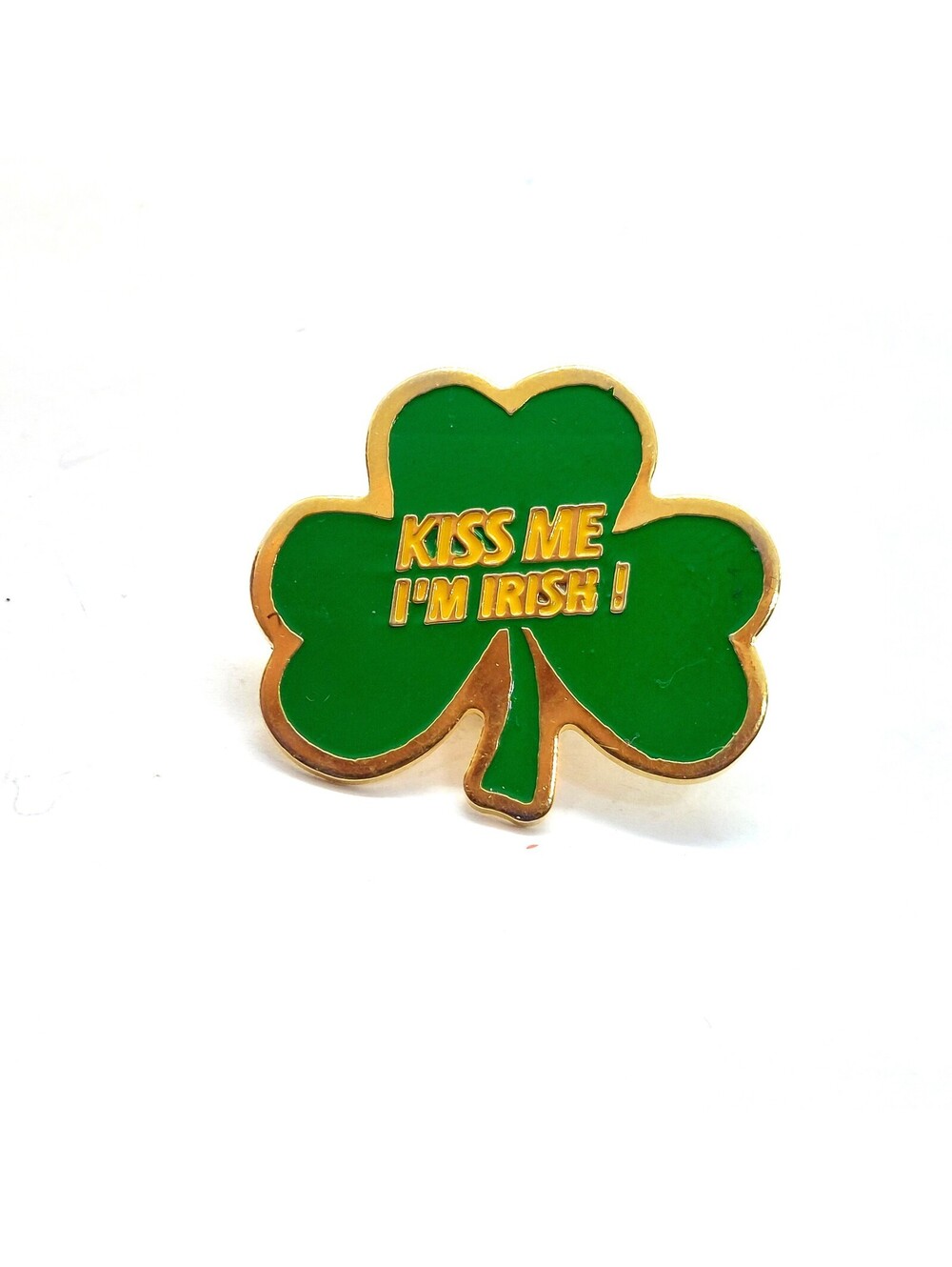 Vintage Kiss Me Im Irish Shamrock Pin St Patricks Day Enamel Green Lapel